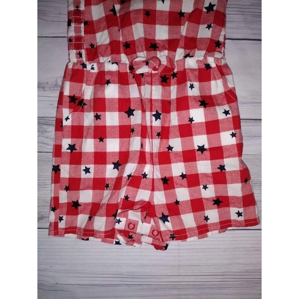 Cat Jack Kids Red White‎ Gingham Star Ruffle Romper Jumper 2T